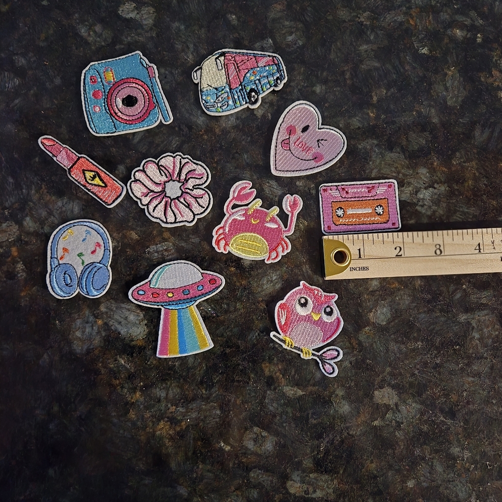Colorful Mini Embroidered Iron On Kids Patches (10 Patches included)